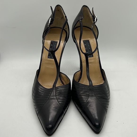 Lambertson Truex Black Leather Pointed Toe Stiletto Heels Shoes *Sz 38.5/US 8.5* - Picture 2 of 8